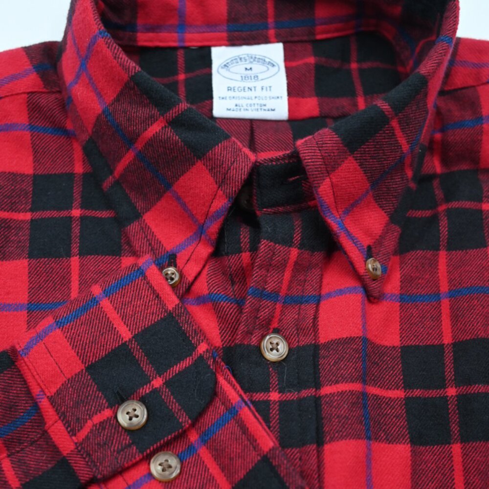 NWT Brooks Brothers 1818 Regent Fit Light Flannel Red Plaid Shirt M 16x35